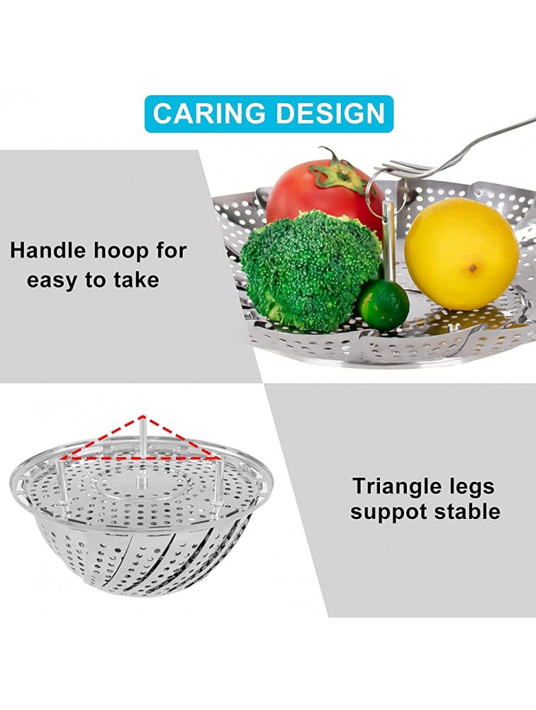 Vegetable Steamer Stainless Steel Steamer Basket for Cooking Seafood Vegetable and Food Folding Expandable Steamer for Cooking to Fits Various Size Pot Free Cleaning Ball Attached 6 to 11 - BK8S0UYYH