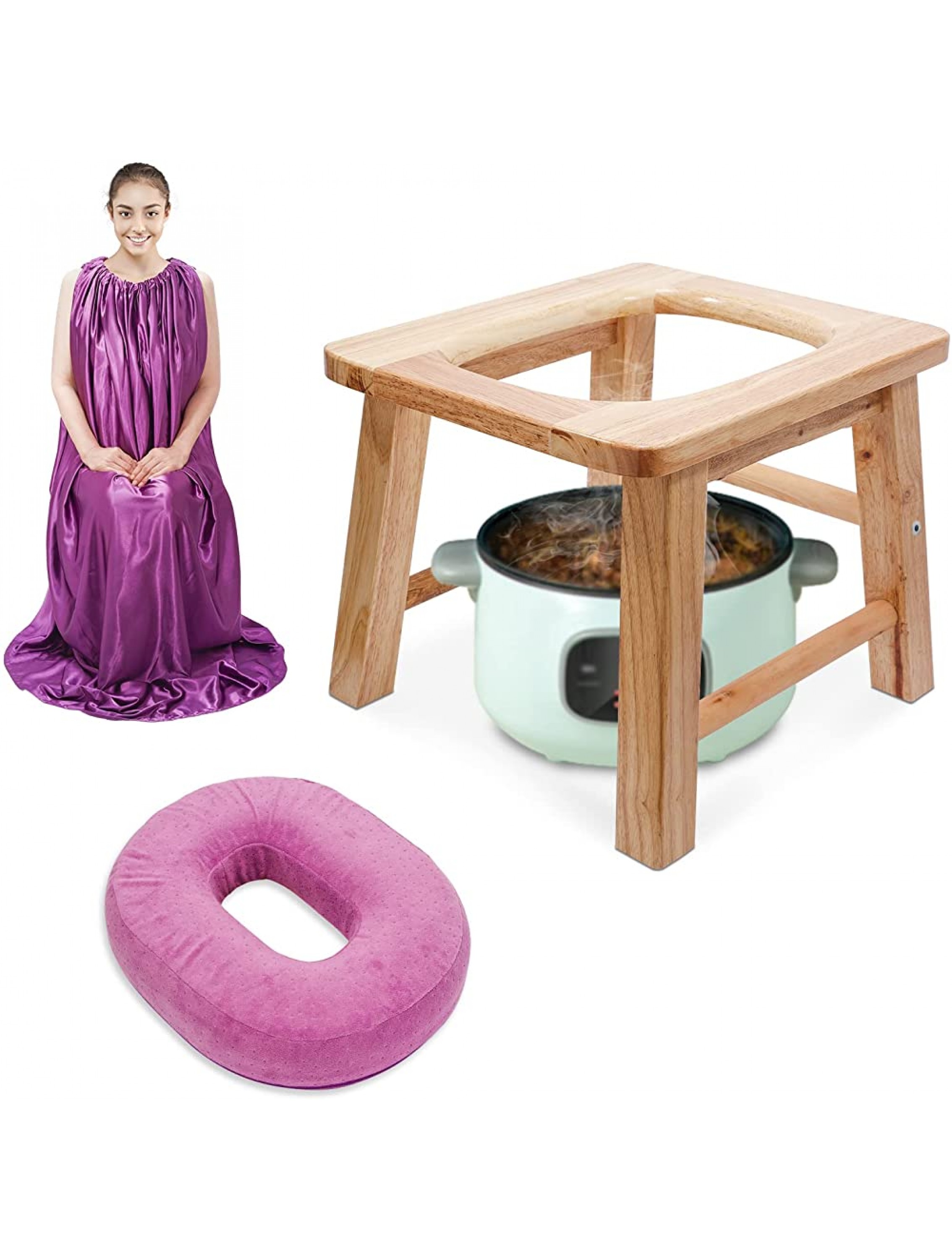 Yoni Steam Seat Wood Set,Yoni Steam Kit Yoni Steamer Chair Wood Vaginial Steaming Seat Kit with Gown & Thick Cushion for All Women Cleansing,Tightening,Feminine Vaginal Postpartum CareNo Steamer - BJAG6MX2Q