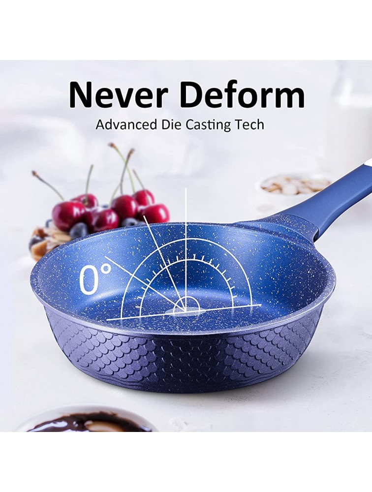 8 Nonstick Small Frying Pan with Lid 8 Inch Nonstick Skillets with USA Blue Gradient Granite Derived Coating Heat-resisted Silicon Handle PFOA &PFOS Free Induction Compatible - BGJ052H4Q