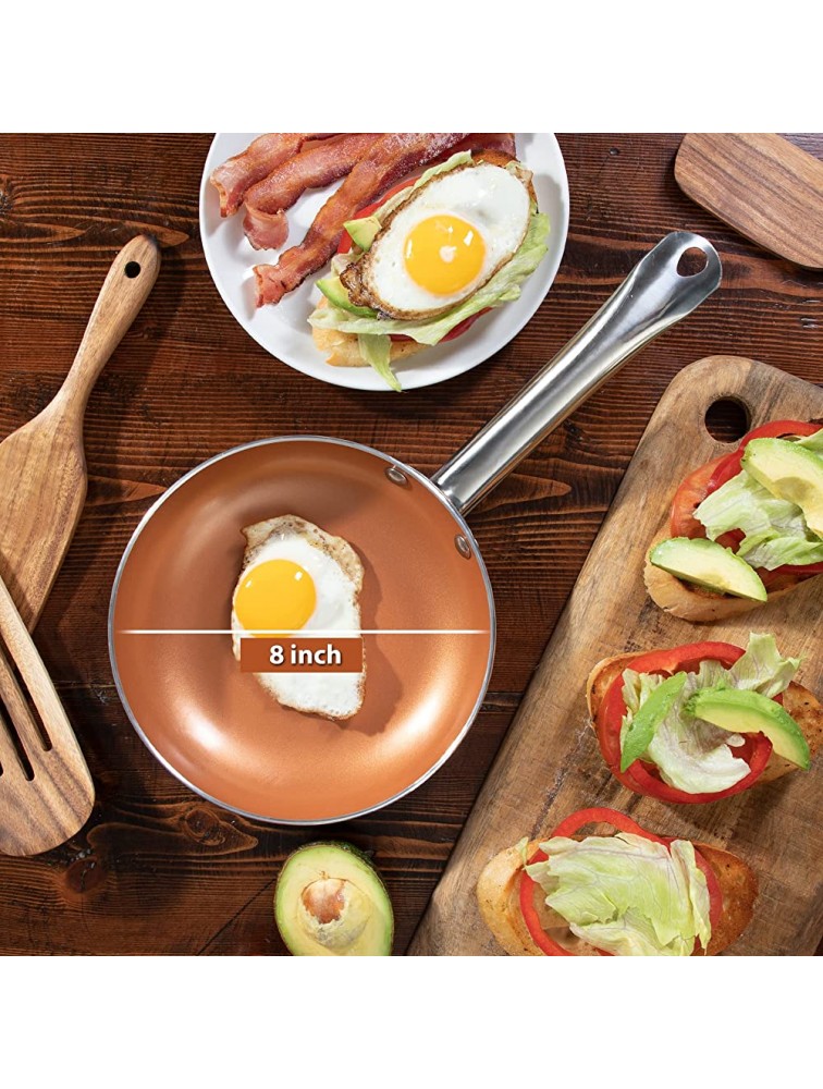 Copper Nonstick Ceramic Frying Pan with lid – 8-inch Egg Cooking Pan with tamper glass lid - B6M0WVY6U