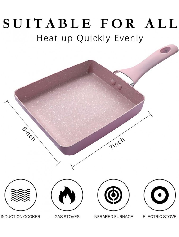 Fancy Home Japanese Omelette Pan Nonstick Tamagoyaki Square Egg Pan 7’’x 6’’ Retangle Small Frying Pan with Anti Scalding Handle Silicone Spatula & Brush（Pink - BJ6T7ERTE