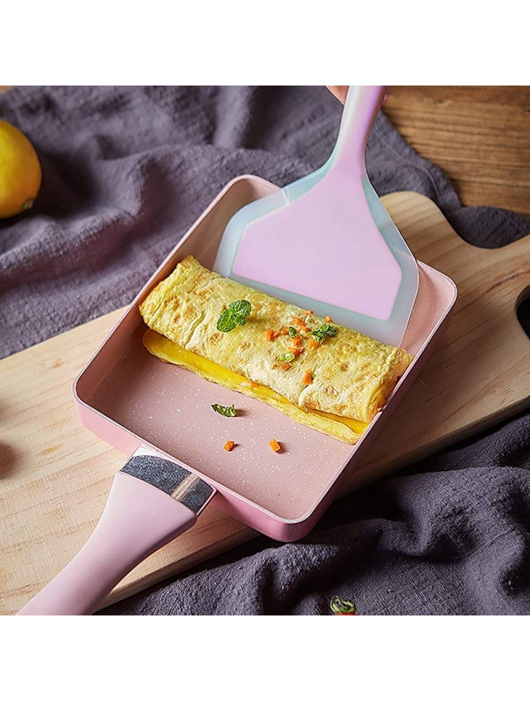 Funland Tamagoyaki Pan Nonstcik Japanese Omelette Egg Pan 7’’x 6’’ Small Square Frying with Silicone Spatula & Brush Pink - BWLPWTPTL