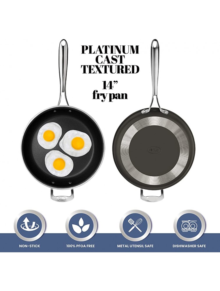 Gotham Steel Platinum Cast Nonstick 14” Fry Pan Mineral and Diamond Triple Coated Surface Dishwasher Safe Family Sized Open Skillet 100% PFOA Free - BRFVLIJ1I