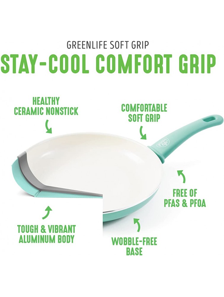 GreenLife Soft Grip Healthy Ceramic Nonstick 12 Frying Pan Skillet with Lid PFAS-Free Dishwasher Safe Turquoise - BF2UR1MW1