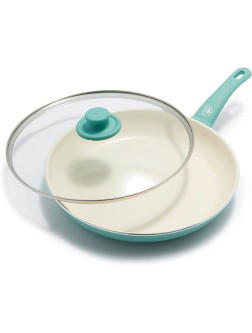 GreenLife Soft Grip Healthy Ceramic Nonstick 12" Frying Pan Skillet with Lid PFAS-Free Dishwasher Safe Turquoise - BF2UR1MW1