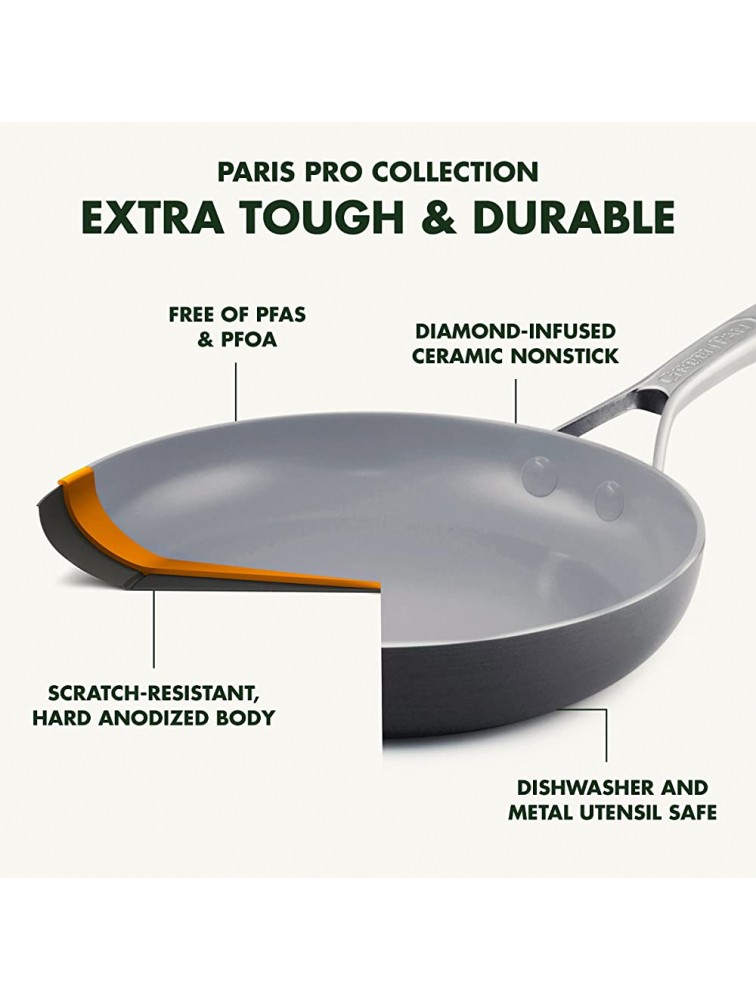 GreenPan Paris Pro Hard Anodized Healthy Ceramic Nonstick 8 and 10 Frying pan Skillet Set PFAS-Free Dishwasher Safe Grey - BAJ8UX6S1