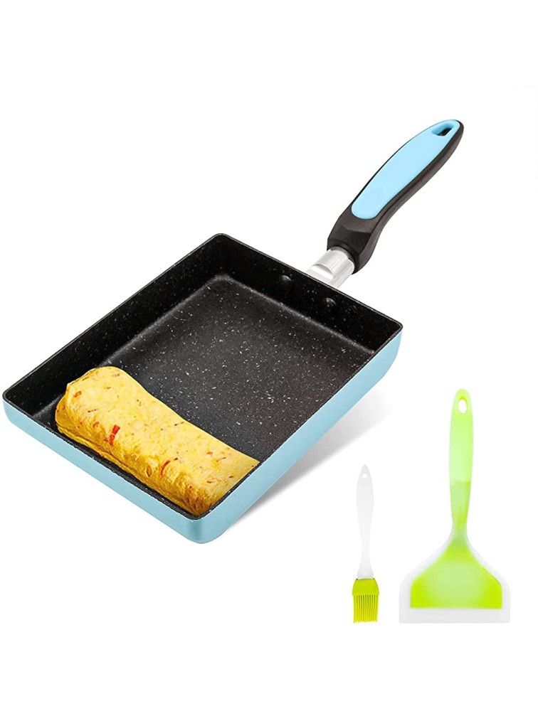 Japanese Tamagoyaki Omelette Egg Pan（blue） 7" x 6" inch Non-stick Coating Retangle Small Frying Pan Gas Stove and Induction Hob Compatible Dishwasher Safe with Silicone Spatula & Brush（green - BFWD9LL21