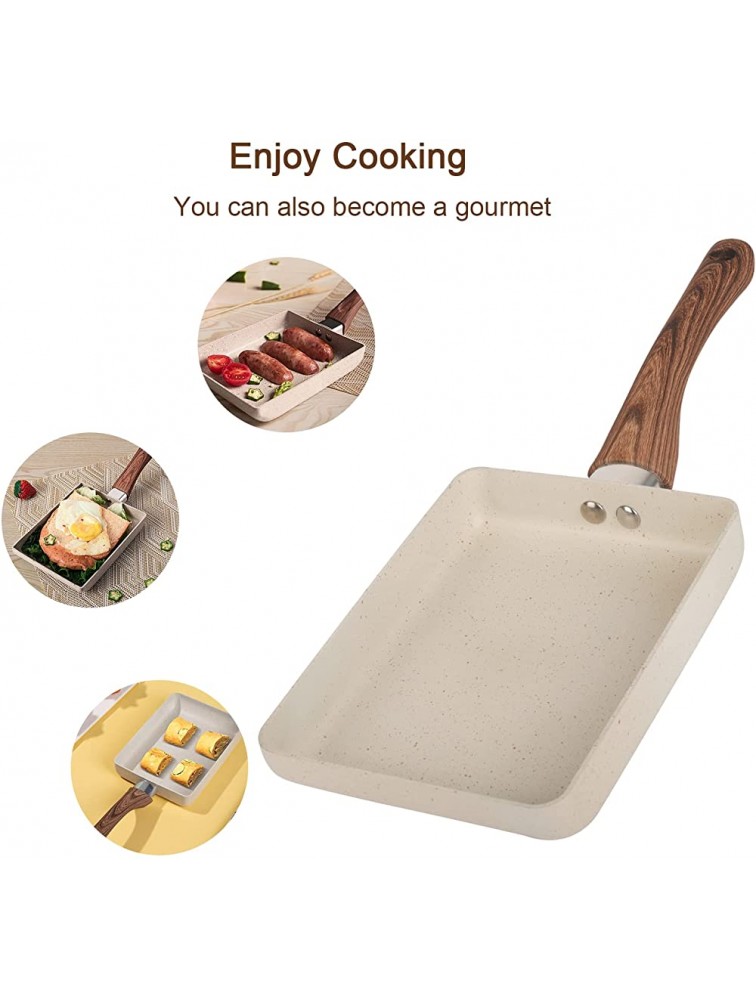Tamagoyaki Nonstick Pan Omelette Pan ,Omelette Rectangle Maker Frying Pans,Small Tamagoyaki Pan with with Anti Scalding Handle Gas Stove and Induction Hob 7.3” x 5.3”,Light Beige,5 Years Warranty - B8T1J6MF5