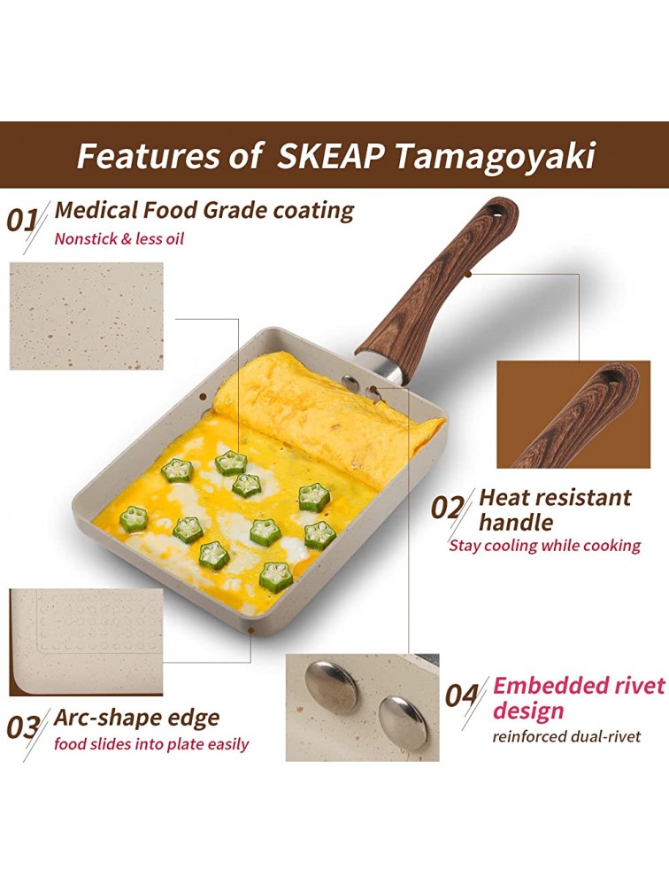 Tamagoyaki Nonstick Pan Omelette Pan ,Omelette Rectangle Maker Frying Pans,Small Tamagoyaki Pan with with Anti Scalding Handle Gas Stove and Induction Hob 7.3” x 5.3”,Light Beige,5 Years Warranty - B8T1J6MF5