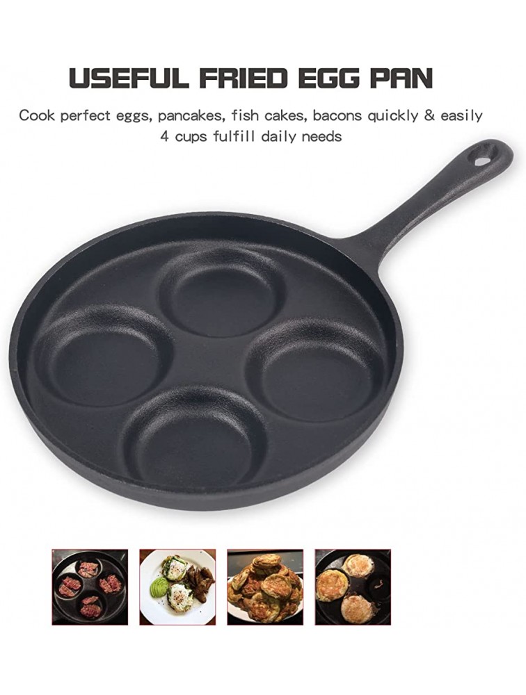 Waykea 4-Cup Cast Iron Fried Egg Pan 9.5” Pancake Pan Burger Omelet Cooker Griddle - BUTZN80ED