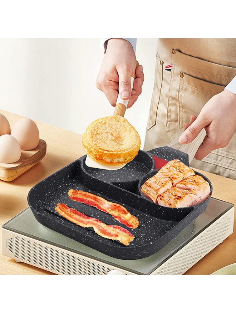 ZENFUN Fried Egg Pan Square Omelet Skillet 7.5 Inch Nonstick Burger Egg Bacon Pan Pancake Frying Pan Grill Cookware for Breakfast Steak Sandwich Gas Stove Induction Cooker,3 Compartment Grey - BAFRHNXFP