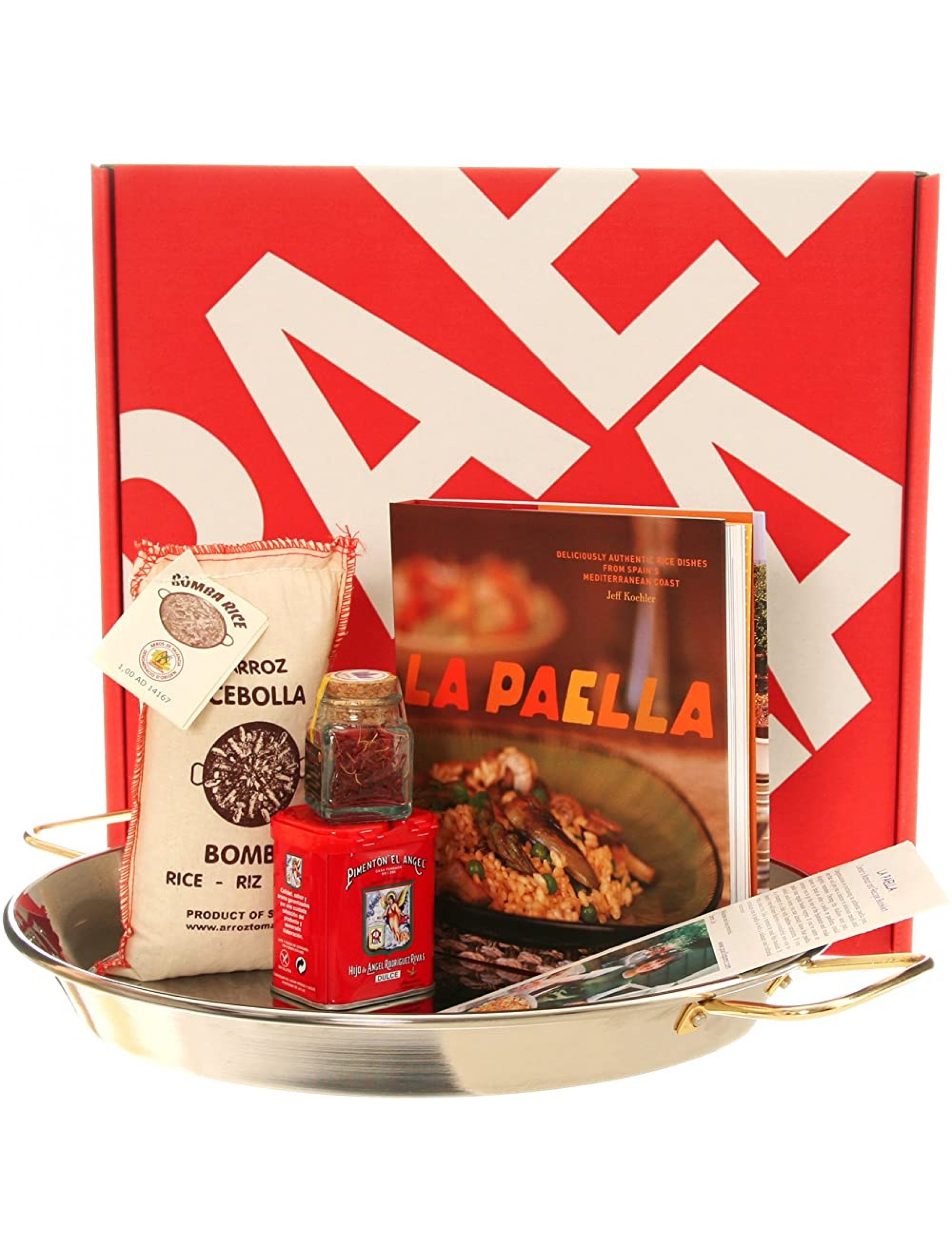 La Paella Kit Box Gift Set with 14-Inch Stainless Steel Pan Medium Silver - B2WMZDAQN