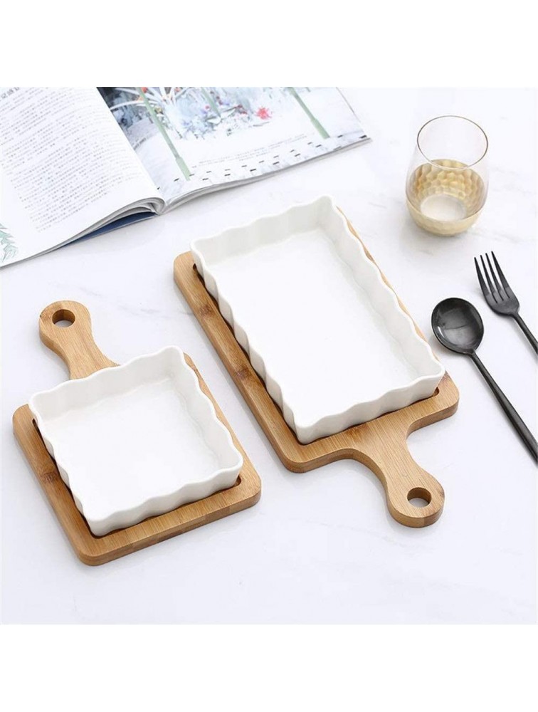 Multi Baker Dish Detachable Square Baking Dish With Wood Tray Multifunction Ceramic Glaze Bakeware Durable Porcelain For Cooking Kitchen Baking Pan Color : White Size : Free size - B31Q3JQZL