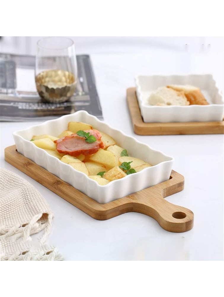 Multi Baker Dish Detachable Square Baking Dish With Wood Tray Multifunction Ceramic Glaze Bakeware Durable Porcelain For Cooking Kitchen Baking Pan Color : White Size : Free size - B31Q3JQZL