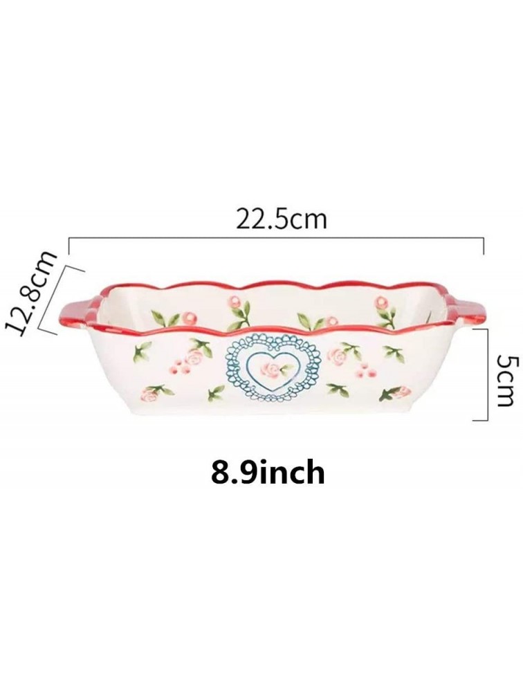 Multi Baker Dish Rose Pattern Print Double Ear Handle Baking Dish Multifunction Ceramic Glaze Bakeware Durable Porcelain For Cooking Kitchen Cake Dinner Baking Pan Color : Red Size : 8.9 inch - B6802HYXJ
