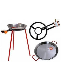 Paella Pan + Paella Burner and Stand Set Complete Paella Kit for up to 9 Servings - B4C7O92PN