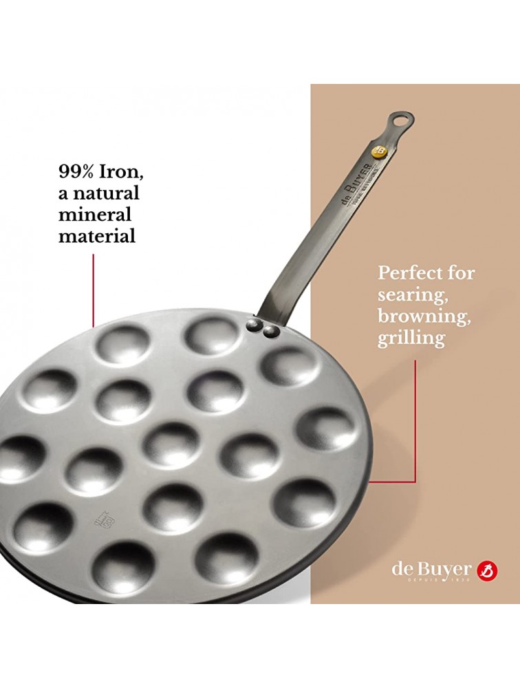 de Buyer Mineral B Aebleskiver & Poffertjes Pan Nonstick Specialty Frying Pan Carbon and Stainless Steel Induction-ready 10.6 with 16 Cavities of 1.6 - BCDTWOHZR