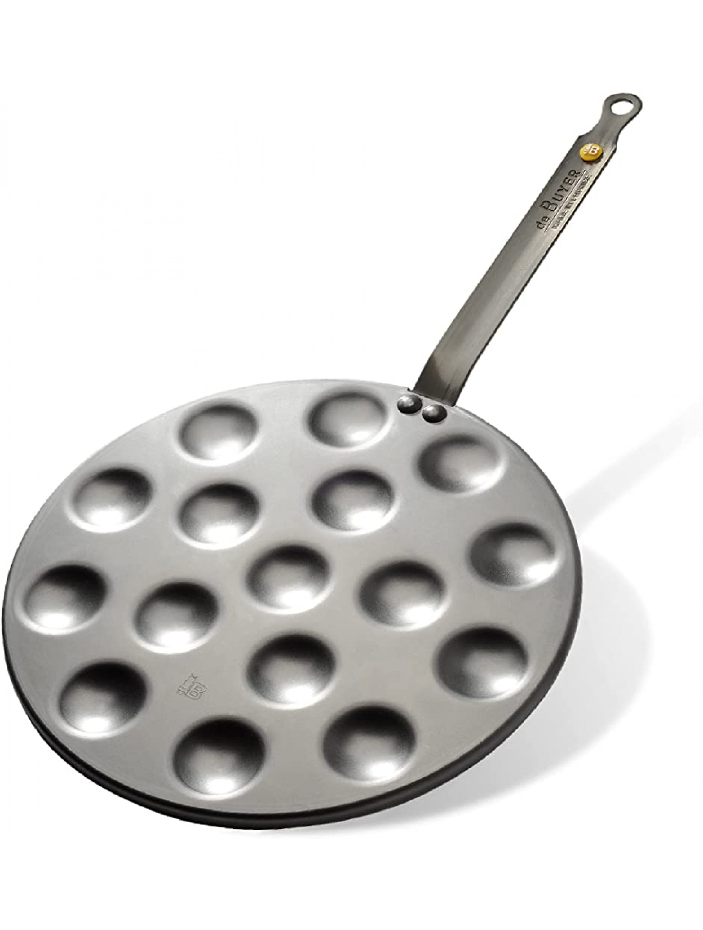 de Buyer Mineral B Aebleskiver & Poffertjes Pan Nonstick Specialty Frying Pan Carbon and Stainless Steel Induction-ready 10.6 with 16 Cavities of 1.6 - BCDTWOHZR