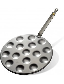 de Buyer Mineral B Aebleskiver & Poffertjes Pan Nonstick Specialty Frying Pan Carbon and Stainless Steel Induction-ready 10.6" with 16 Cavities of 1.6" - BCDTWOHZR