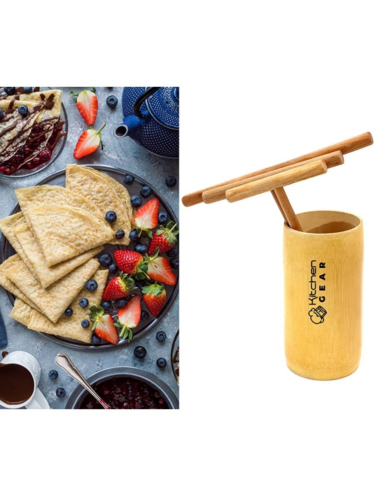 KitchenGear Crepe Spreader Sticks 3 Set | 3 Pcs 7 5 3.5 inc Crepe Wooden Sticks Convenient Sizes to Fit Any Crepe Pan Pancake Roti Maker | All Natural Handmade Beechwood T-Shape Construction - BGIQLXC46