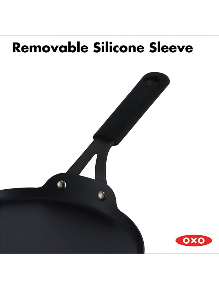 OXO Obsidian Pre-Seasoned Carbon Steel 10 Crepe and Pancake Griddle Pan with Removable Silicone Handle Holder Induction Oven Safe Black - BJ5F4F3N6