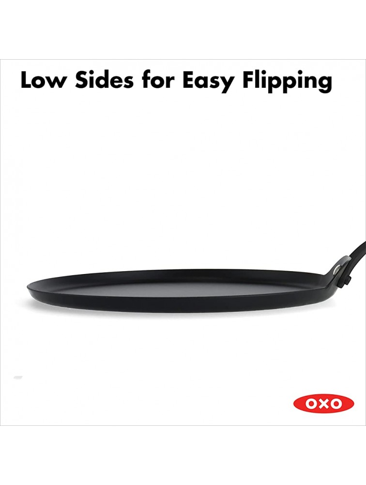 OXO Obsidian Pre-Seasoned Carbon Steel 10 Crepe and Pancake Griddle Pan with Removable Silicone Handle Holder Induction Oven Safe Black - BJ5F4F3N6