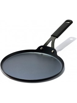 OXO Obsidian Pre-Seasoned Carbon Steel 10" Crepe and Pancake Griddle Pan with Removable Silicone Handle Holder Induction Oven Safe Black - BJ5F4F3N6