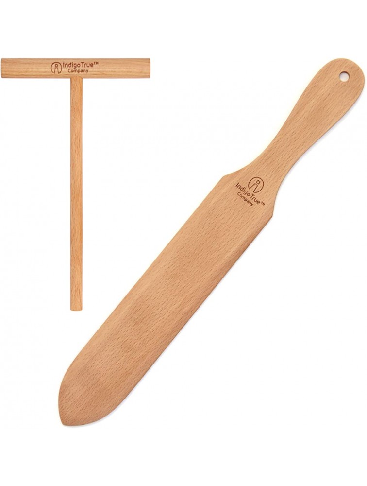 The ORIGINAL Crepe Spreader and Spatula Kit 2 Piece Set 4” Spreader and 14” Spatula Convenient Size to Fit Small Crepe Pan Maker | All Natural Beechwood Construction only From Indigo True Company - BIEGT3RC2