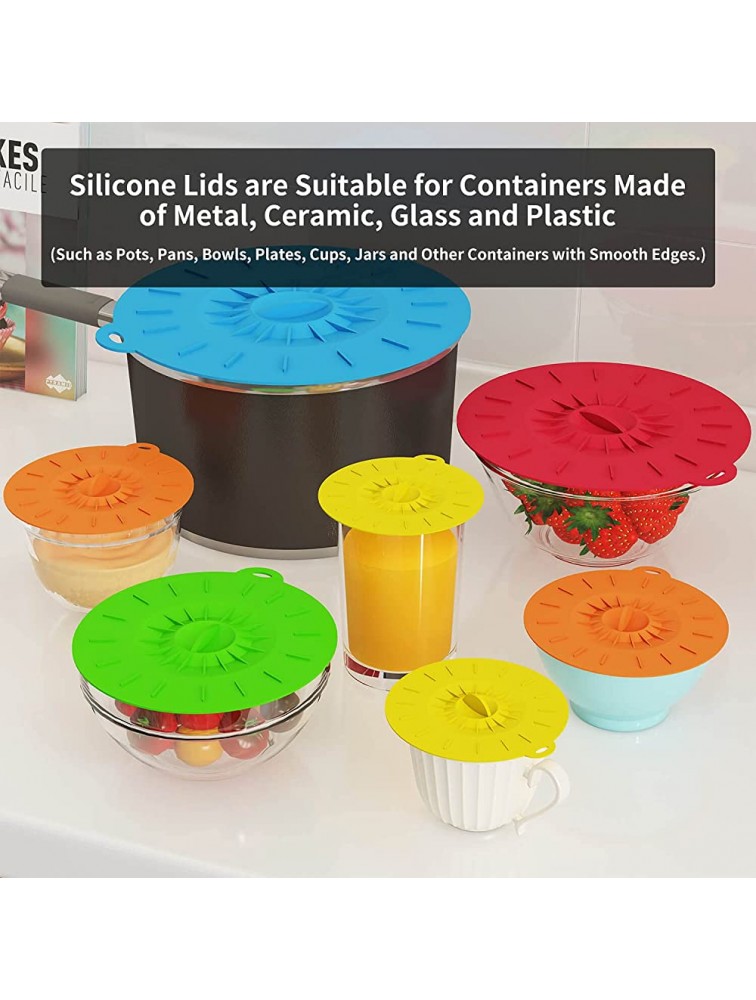 【7 Pack】Silicone Lids Microwave Splatter Cover 5 Sizes Reusable Heat Resistant Food Suction Lids fits Cups Bowls Plates Pots Pans Skillets Stove Top Oven Fridge BPA Free - BA64WV8QT