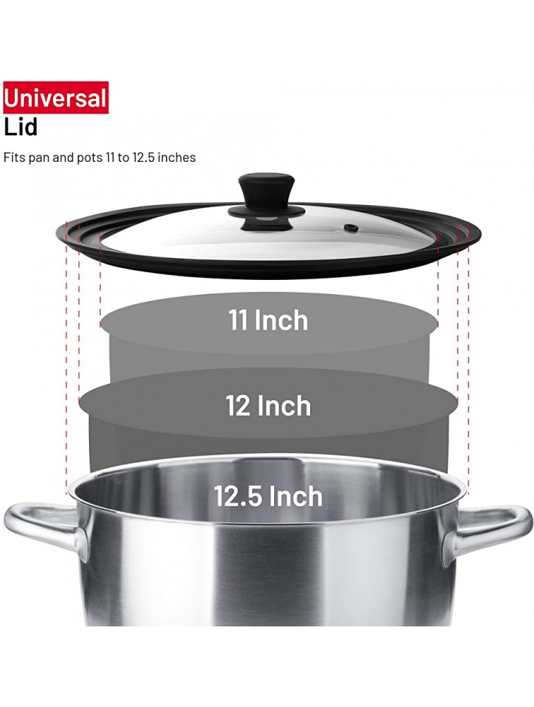 Bezrat Universal Round Lid for Pans Pots and Skillets Vented Tempered Glass Graduated Rim Fits 11 12 12.5 inch Cookware – Heat Resistant Knob – Food Safe Microwave Safe – Dishwasher Safe - B1GXZRIE4