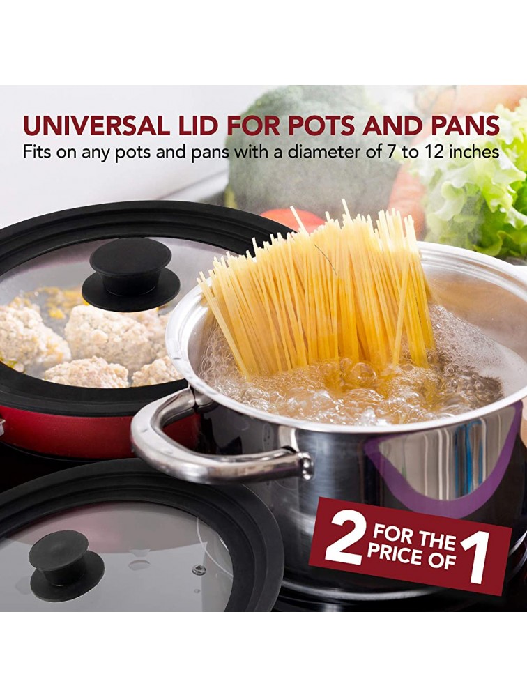 Universal Lids for Pots Pans and Skillets Set of 2 Silicone Smaller Lid Fits All 7 to 9 Inch Pots and Pans Silicone Larger Lid Fits 10 to 12 Inch Cookware Replacement Lids Black - BFA6MUU1P