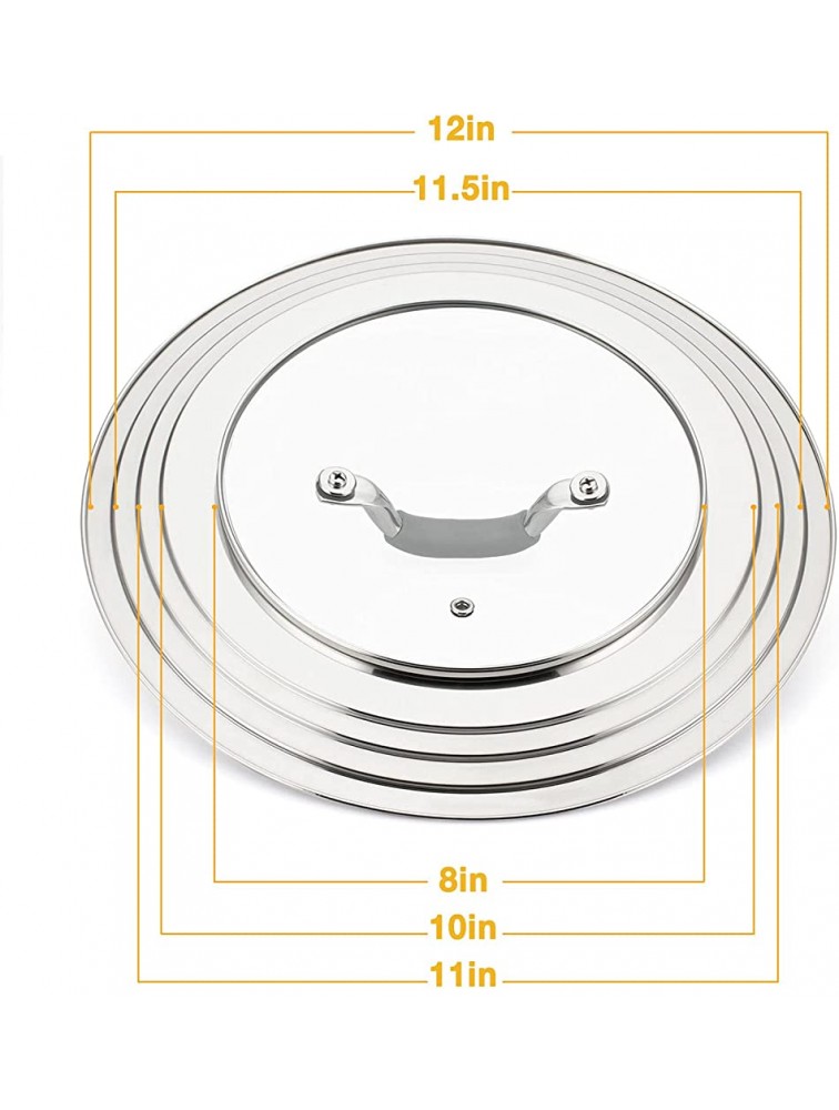 WishDirect Universal Pans Pots Lid Cover Fit All 7 Inch to 12 Inch Pots Pans Woks Stainless Steel and Glass Lid with Heat Resistant Knob - BZENM3J04