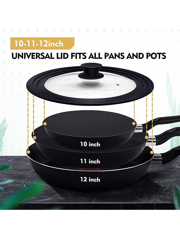 Ydeapi Universal Lid for Pots Pans and Skillets Pot Lid With Heat Resistant Silicone Rim and Tempered Glass,Fits 10 11 12 Diameter Pots and Pans - BLK6Y9WJU