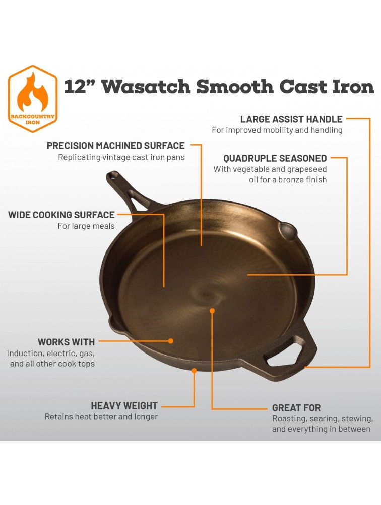 Backcountry Iron Round Wasatch Smooth Cast Iron Skillet 12 Inch Bronze - BME6QDRK5