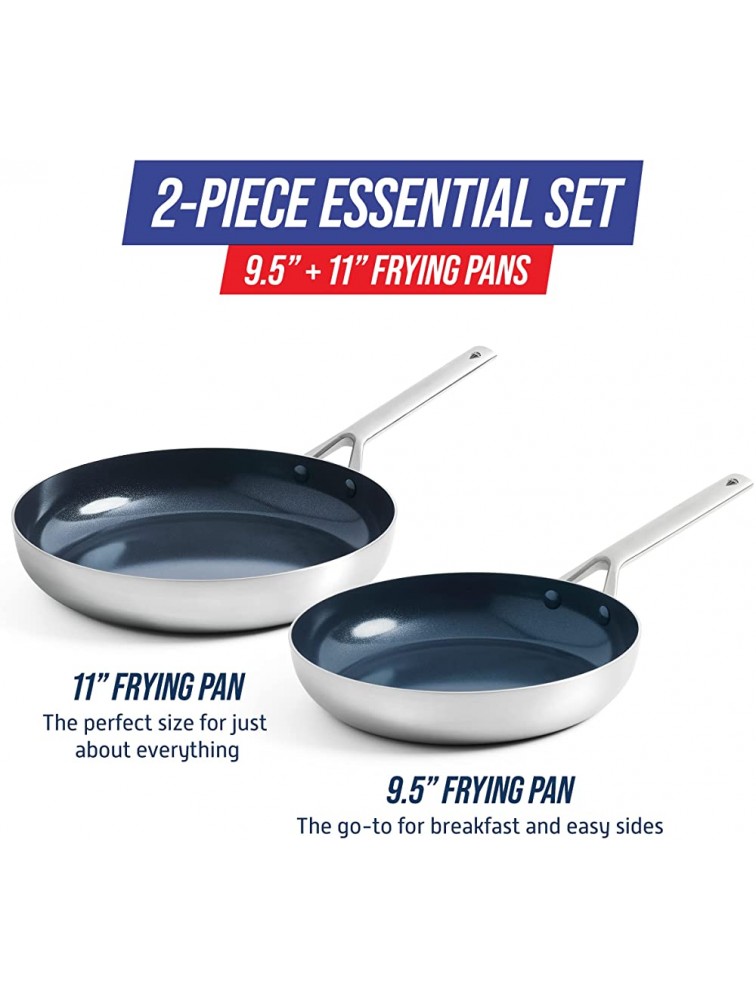 Blue Diamond Cookware Tri-Ply Stainless Steel Ceramic Nonstick 9.5 and 11 Frying Pan Skillet Set PFAS-Free Multi Clad Induction Dishwasher Safe Oven Safe Silver - BQHL5HPWB