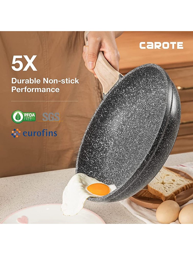 CAROTE Nonstick Frying Pan Skillet,Non Stick Granite Fry Pan Egg Pan Omelet Pans Stone Cookware Chef's Pan PFOA Free,Induction CompatibleClassic Granite 8-Inch - B87YYXPR6