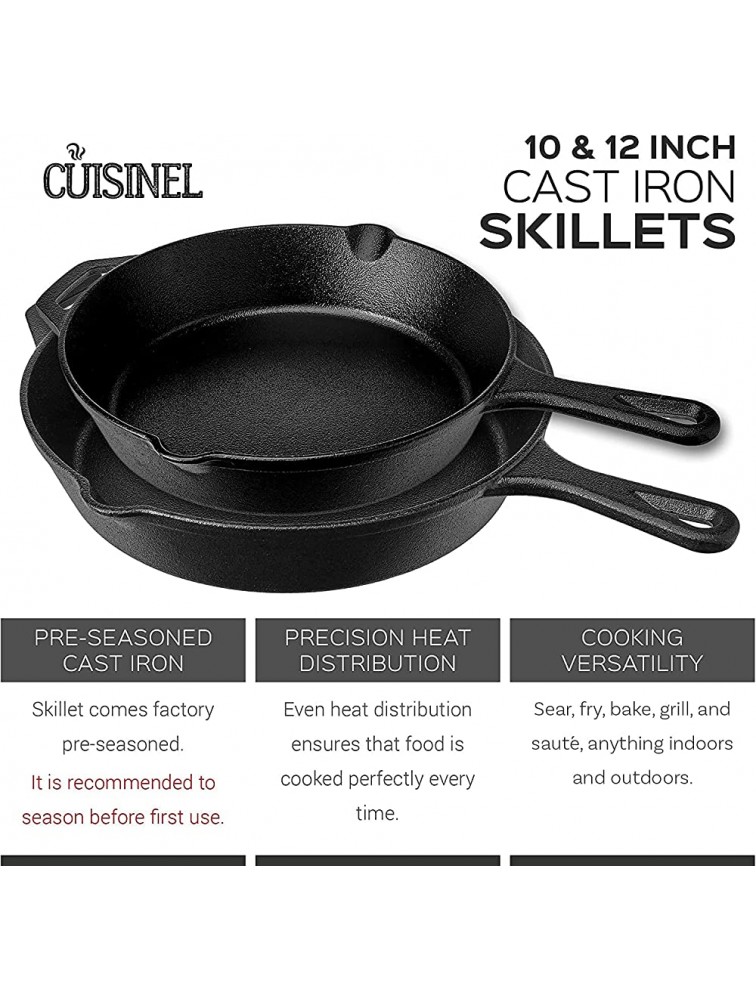 Cast Iron Skillet Set 10 + 12-Inch Frying Pan + Glass Lids + 2 Handle Cover Grips Pre-Seasoned Oven Safe Cookware Indoor Outdoor Use Grill Stovetop Induction BBQ Camping and Firepit Safe - BK9IJRI8B
