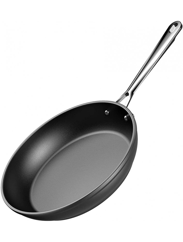 EOE Nonstick Frying Pan Hard Anodized Aluminum with Anti-Warp Base Stainless Steel Handle Nonstick Fry Skillet for Gas Electric Induction Cooktops Dishwasher & Oven-Safe Black,12-Inch - BD4F7AIIQ