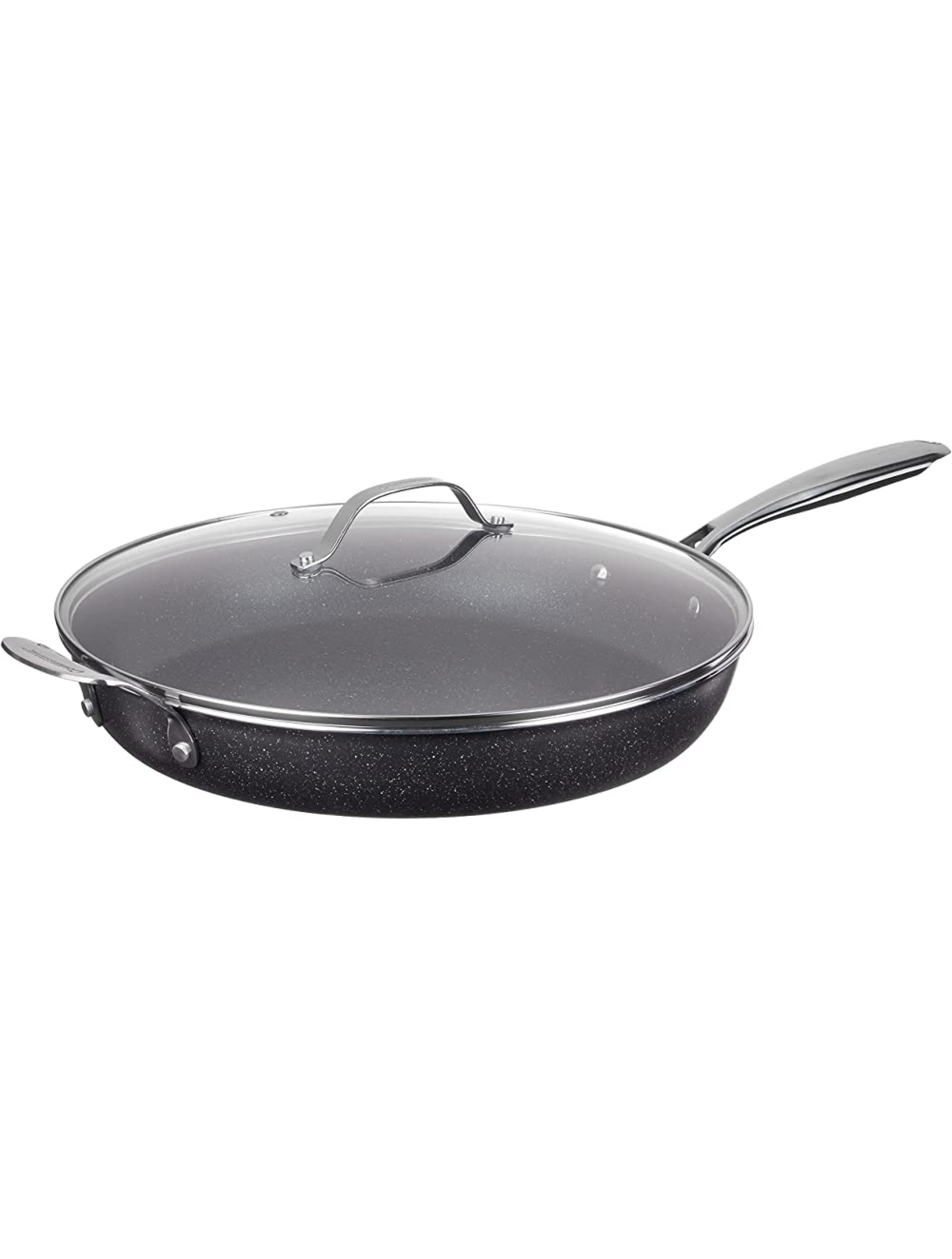 Granitestone Nonstick 14” Frying Pan with Lid Ultra Durable Mineral and Diamond Triple Coated Surface Family Sized Open Skillet Oven and Dishwasher Safe Large Black - BKC4A5FNE