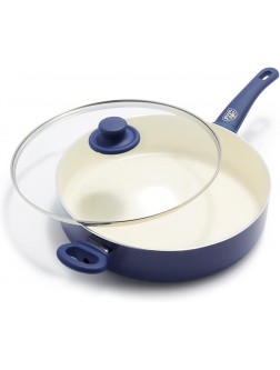 Greenlife Soft Grip Healthy Ceramic Nonstick 5QT Saute Pan Jumbo Cooker with Helper Handle and Lid PFAS-Free Dishwasher Safe Blue - B0L1RPNU3