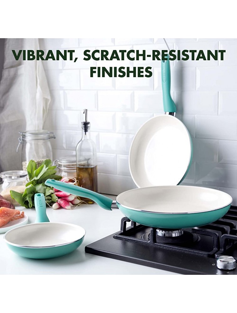 GreenPan Rio Healthy Ceramic Nonstick 7 9.5 and 11 Frying Pan Skillet Set PFAS-Free Dishwasher Safe Turquoise - B6E2PH4OB