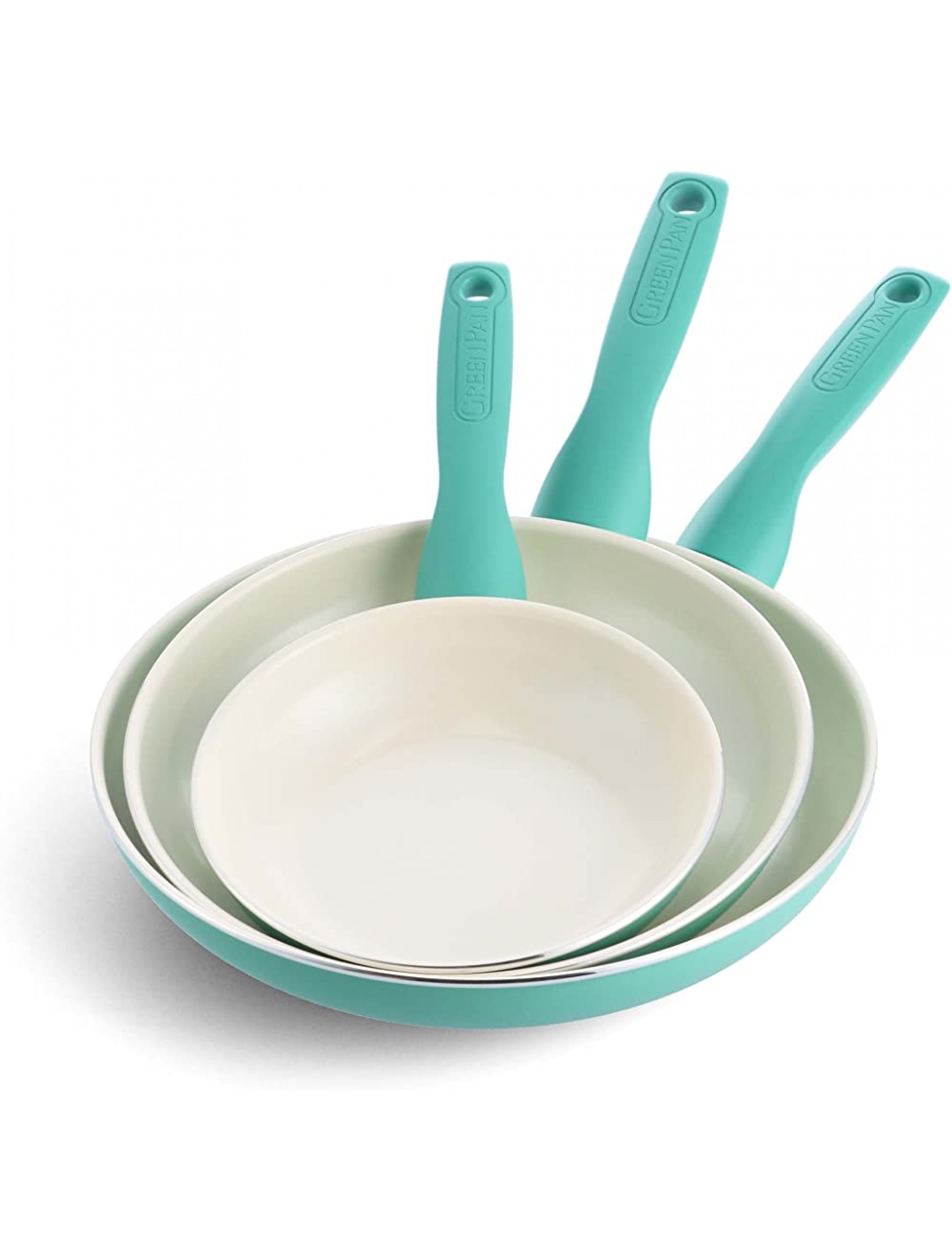 GreenPan Rio Healthy Ceramic Nonstick 7 9.5 and 11 Frying Pan Skillet Set PFAS-Free Dishwasher Safe Turquoise - B6E2PH4OB