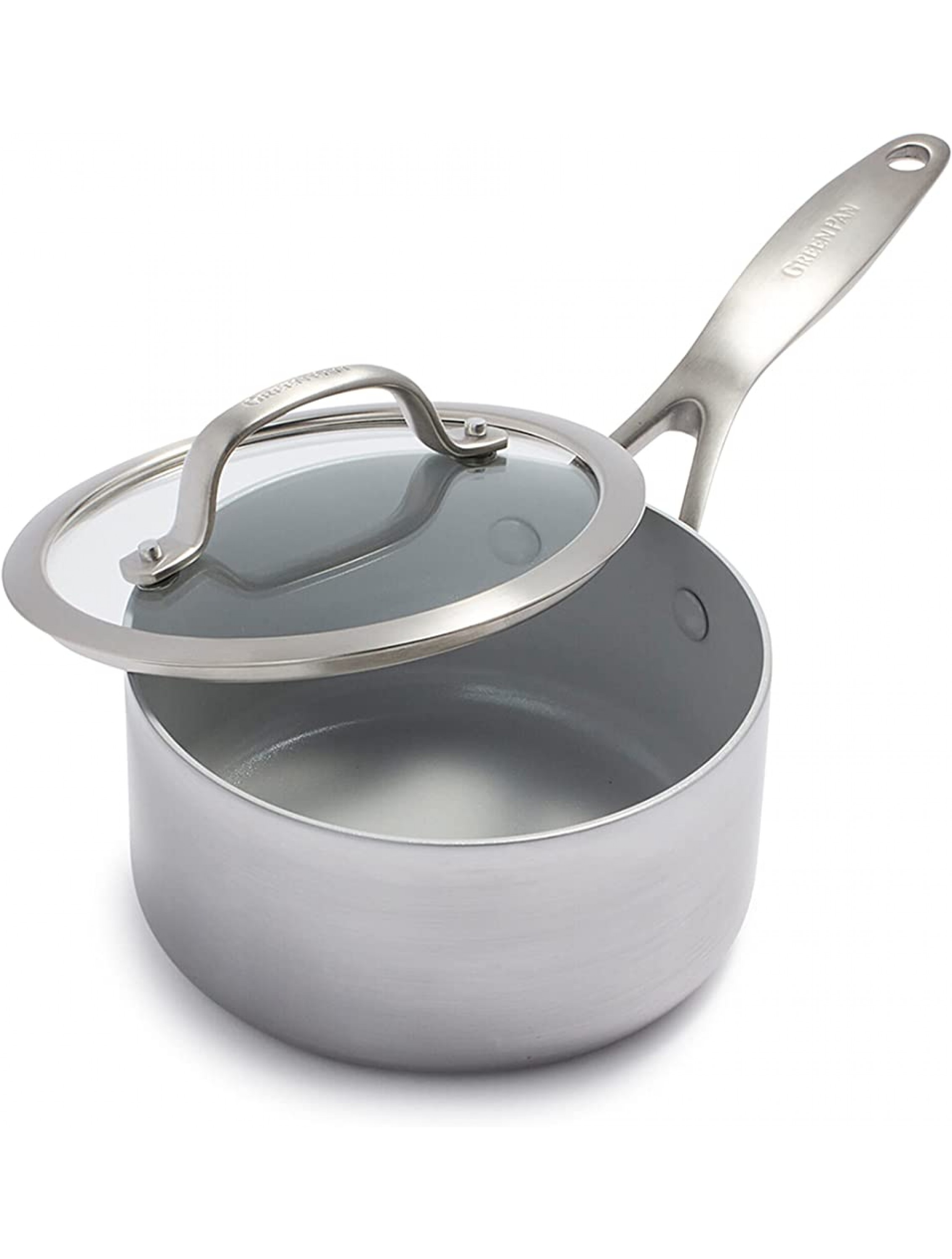 GreenPan Venice Pro Tri-Ply Stainless Steel Healthy Ceramic Nonstick 1.6QT Saucepan Pot with Lid PFAS-Free Multi Clad Induction Dishwasher Safe Oven Safe Silver - B35GYXZVK