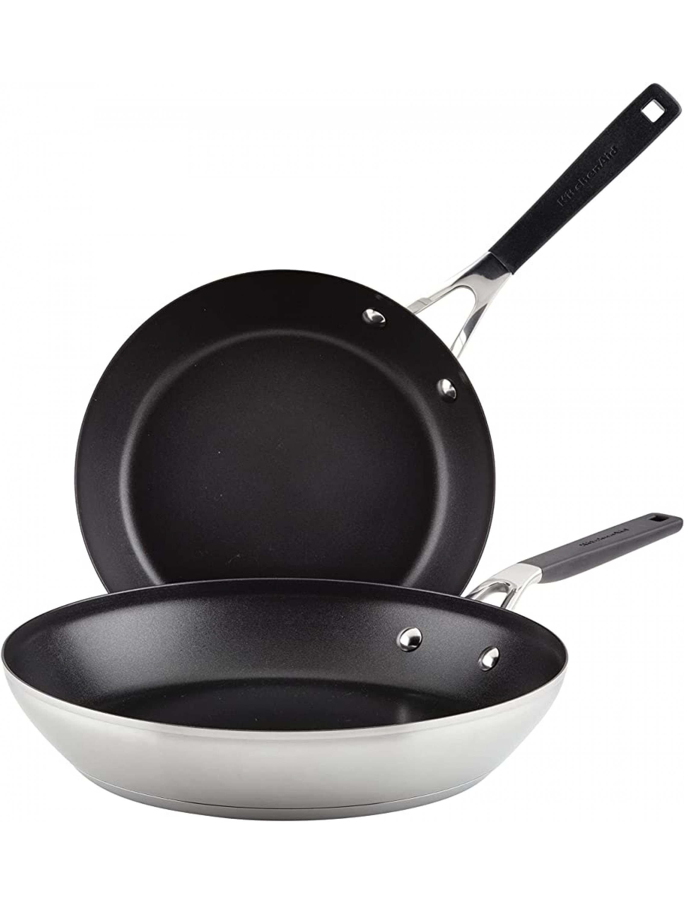 KitchenAid Stainless Steel Nonstick Frying Pans Skillet Set 9.5 Inch and 12 Inch Brushed Stainless Steel - BBFNY278D