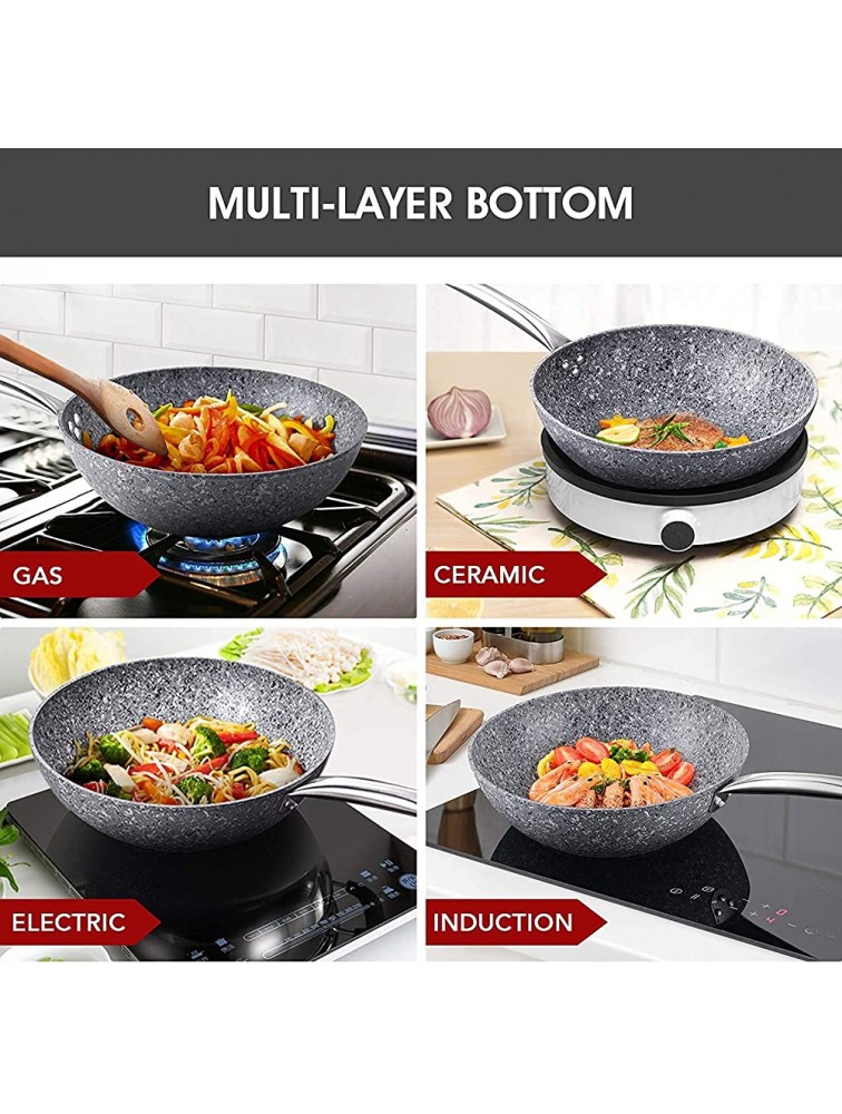 KOCH SYSTEME CS Nonstick 12 Frying Pan Ultra Nonstick Wok Pan with Lid Granite Fry Pan with APEO & PFOA-Free Stone Earth Coating Aluminum Alloy Stir Fry Pan Stainless Steel Handle Oven Safe - BBCE818MF