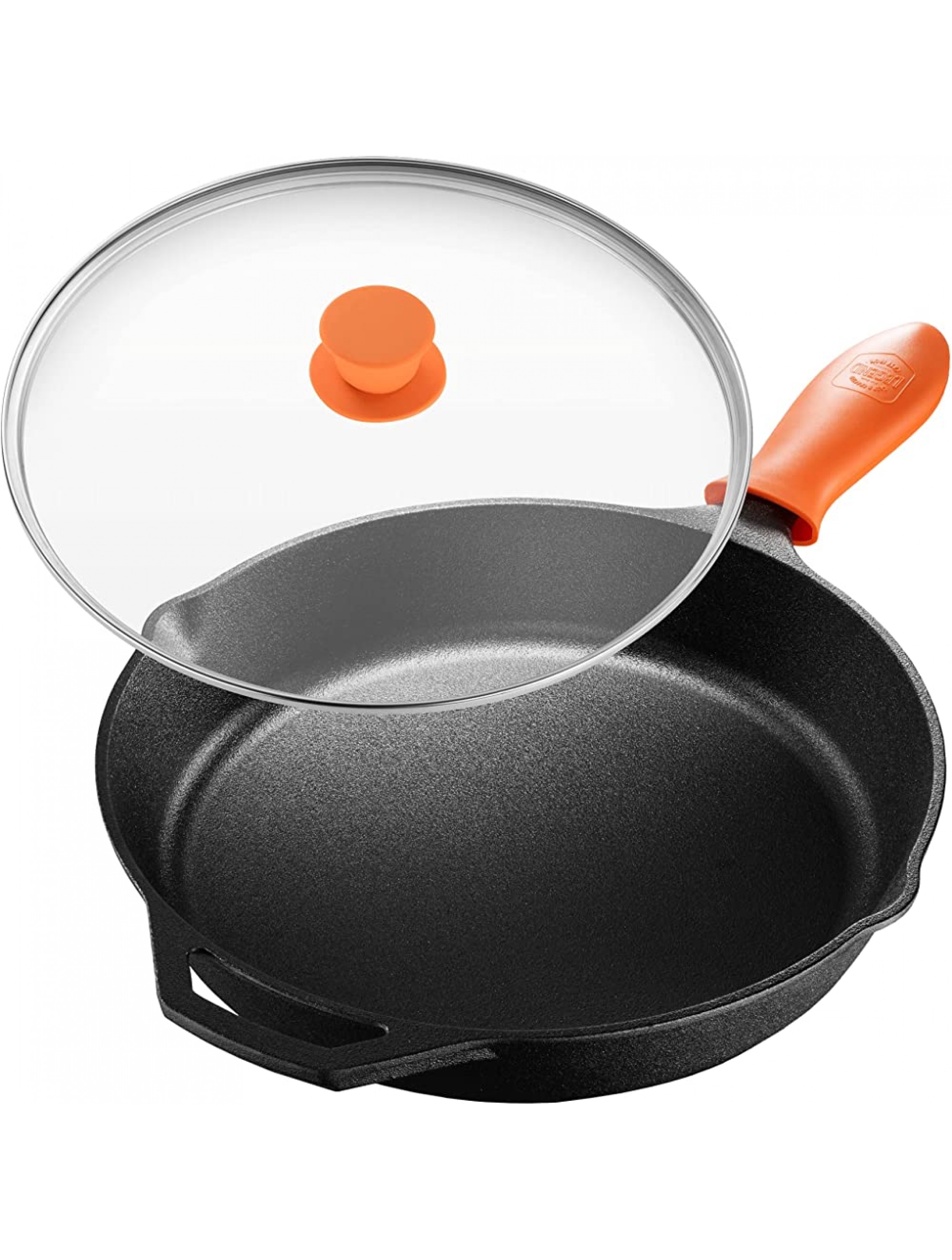 Legend Cast Iron Skillet with Lid | Large 12” Frying Pan with Glass Lid & Silicone Handle for Oven Induction Cooking Pizza Sautéing & Grilling | Lightly Pre-Seasoned Cookware Gets Better with Use - B6SFWLHRZ