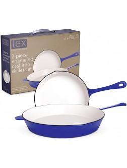 LEX 8" & 12" Enameled Cast Iron 2 Piece Skillet Set with White Inside Professional Commercial Chef Quality For Your Home Indoor Outdoor Camping Use on Electric Gas Stove Oven Blue - BLGRXC0UJ