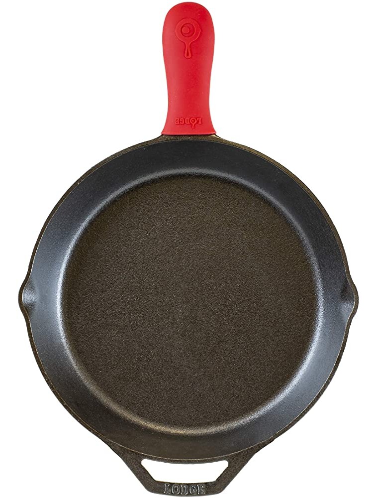 Lodge Pre-Seasoned Cast Iron Skillet with Assist Handle Holder 12 Red Silicone & Tempered Glass Lid 12 Inch – Fits 12 Inch Cast Iron Skillets and 7 Quart Dutch Ovens - BDSSKJ7K8