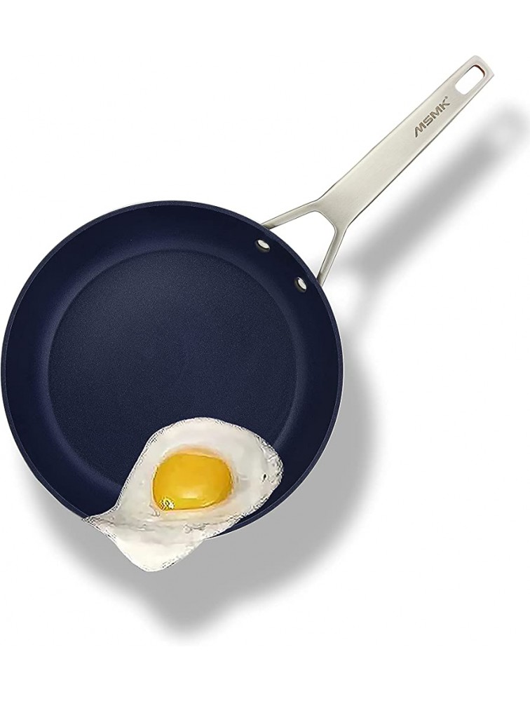 MSMK Small Nonstick Frying pan 8-inch Durable Egg Omelet Skillet Titanium and Diamond Non Stick Coating From USA 4mm Stainless Steel Base Induction Compatible Oven Safe Dishwasher Safe Blue - B2JDRJVJR