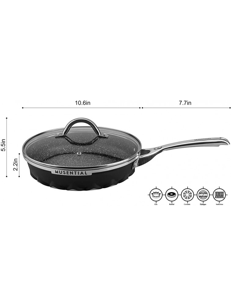 MUSENTIAL 10 Inch Aluminum Non-stick Frying Pan Skillet with Tempered Glass Lid PFOA-Free Non-stick Granite Coating Stainless Steel Handle Dishwasher Oven Safe Black - BZVHE9MWT